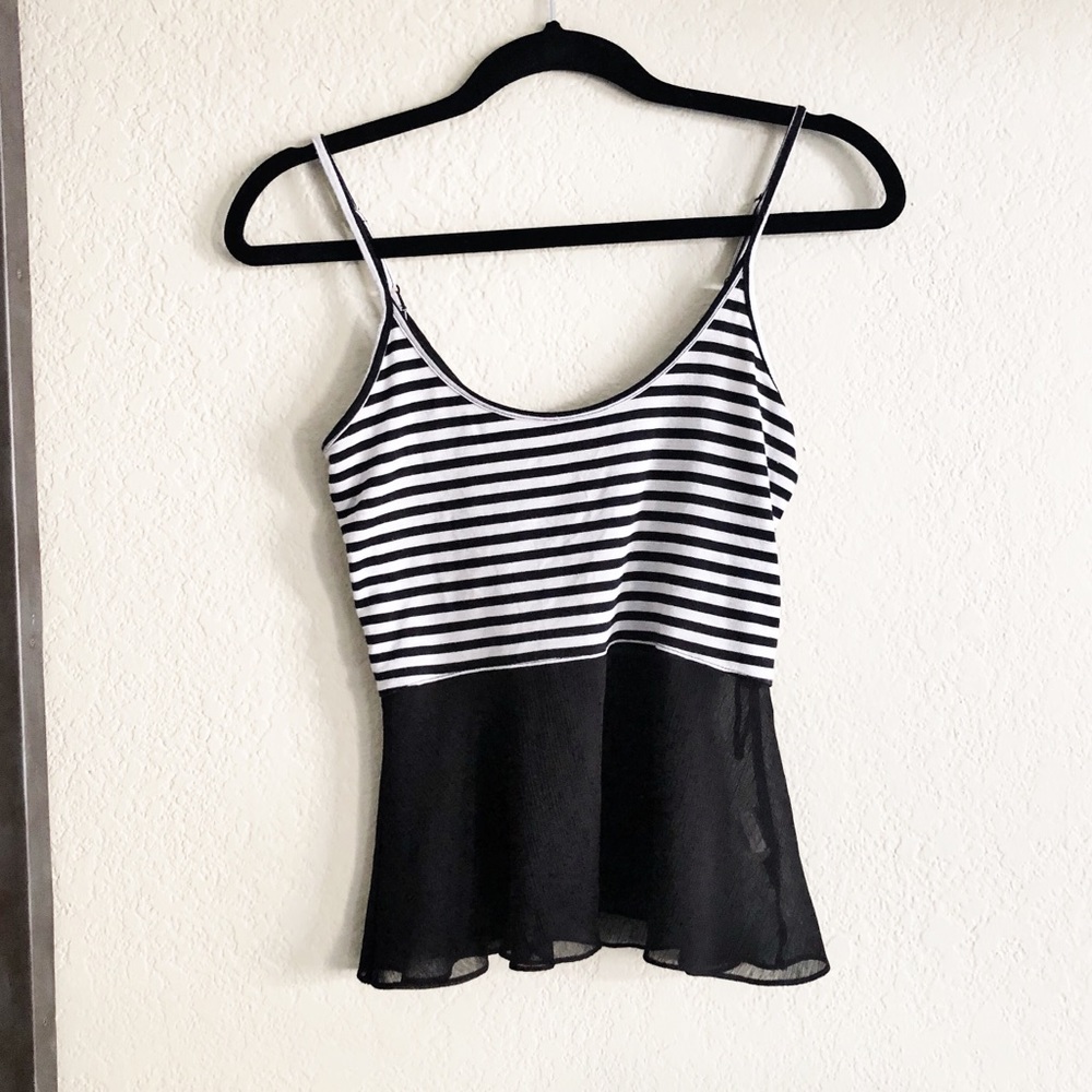 Free People / Black & White Striped Peplum Top
